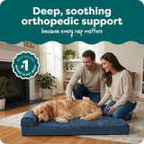 Furhaven Orthopedic Dog Bed for Large Dogs w/ Removable Bolsters & Washable Cover, For Dogs Up to 95 lbs - Plush & Almond Print L Shaped Chaise - Blue Almonds, Jumbo/XL
