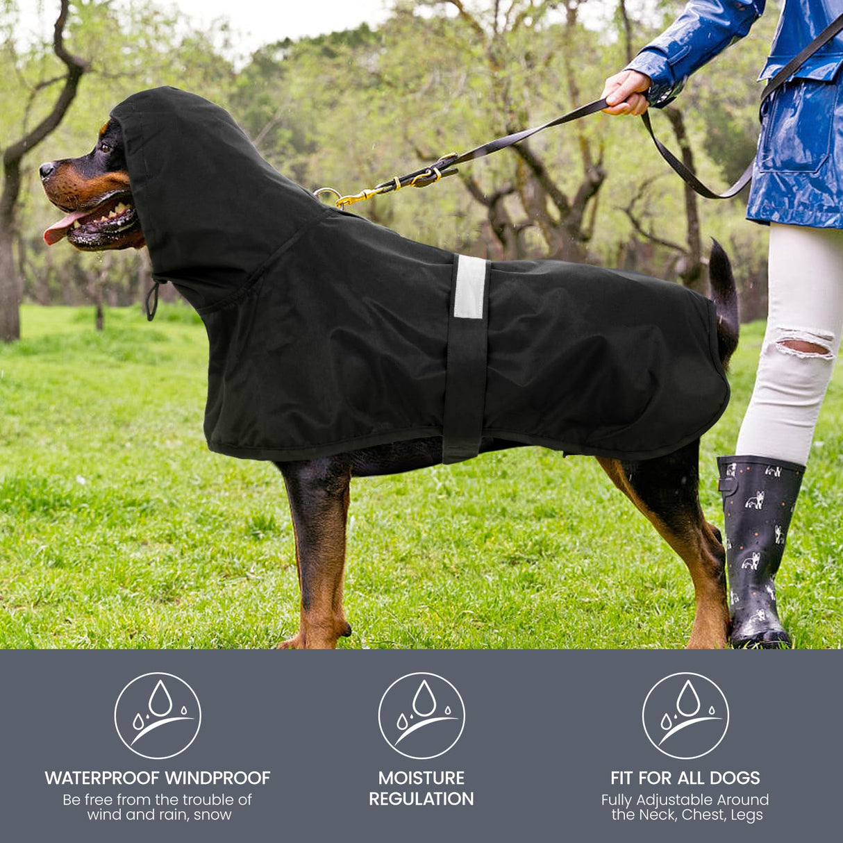 Nanaki Small Dog Raincoat with Leash Hole, Reflective Pet Hooded Rain Ponchos for Rainny Snow Foggy Days,Windproof Waterproof Dog Coat Jacket Vest for Outdoor Hiking Walking Hunting Black S