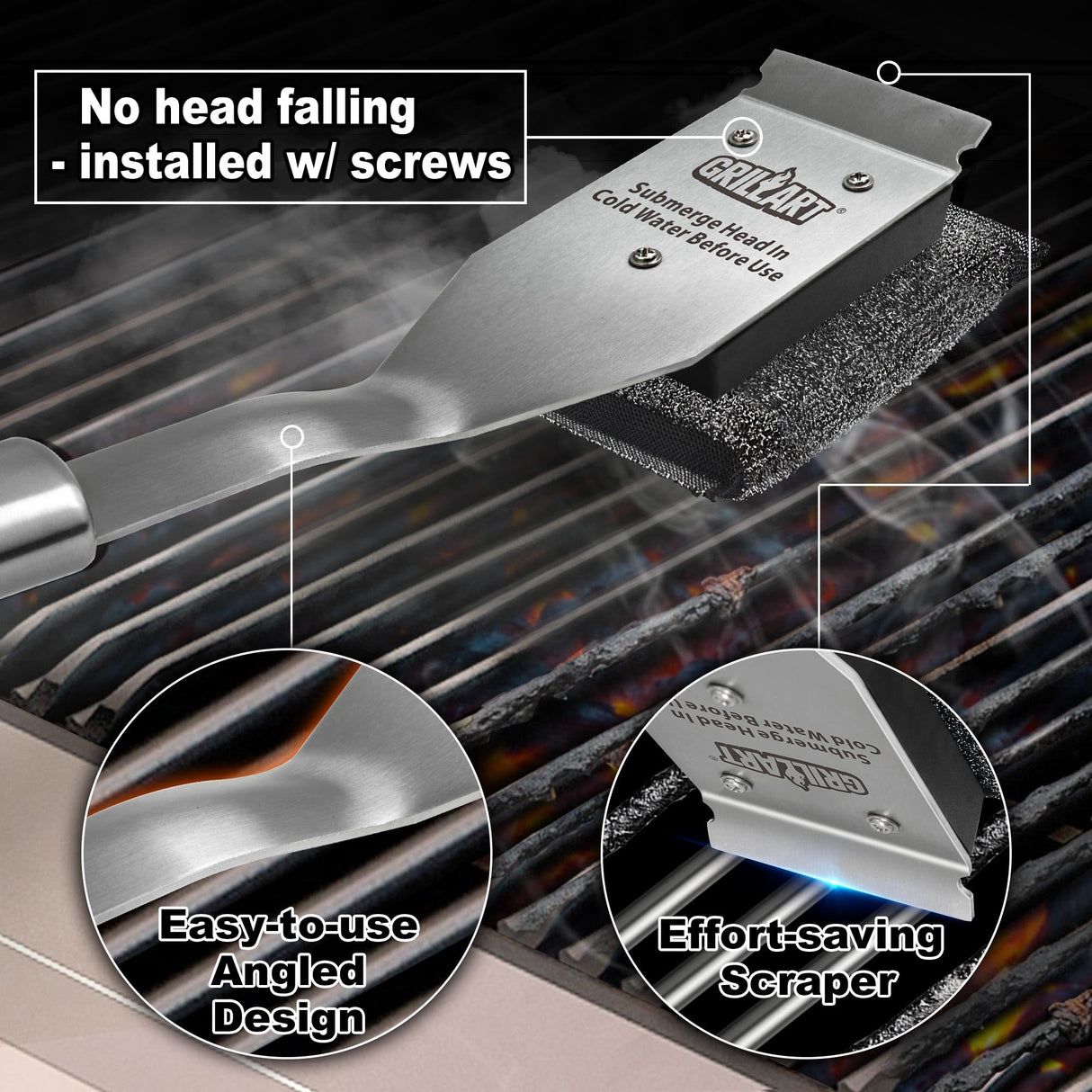 GRILLART Grill Brush Bristle Free, Safe Grill Brush for Outdoor Grill, SteamWizards BBQ Grill Cleaning Brush Kit, Replaceable Head Grill Scraper Tool, Grill Cleaner BBQ Accessories, Gifts for Men/Dad