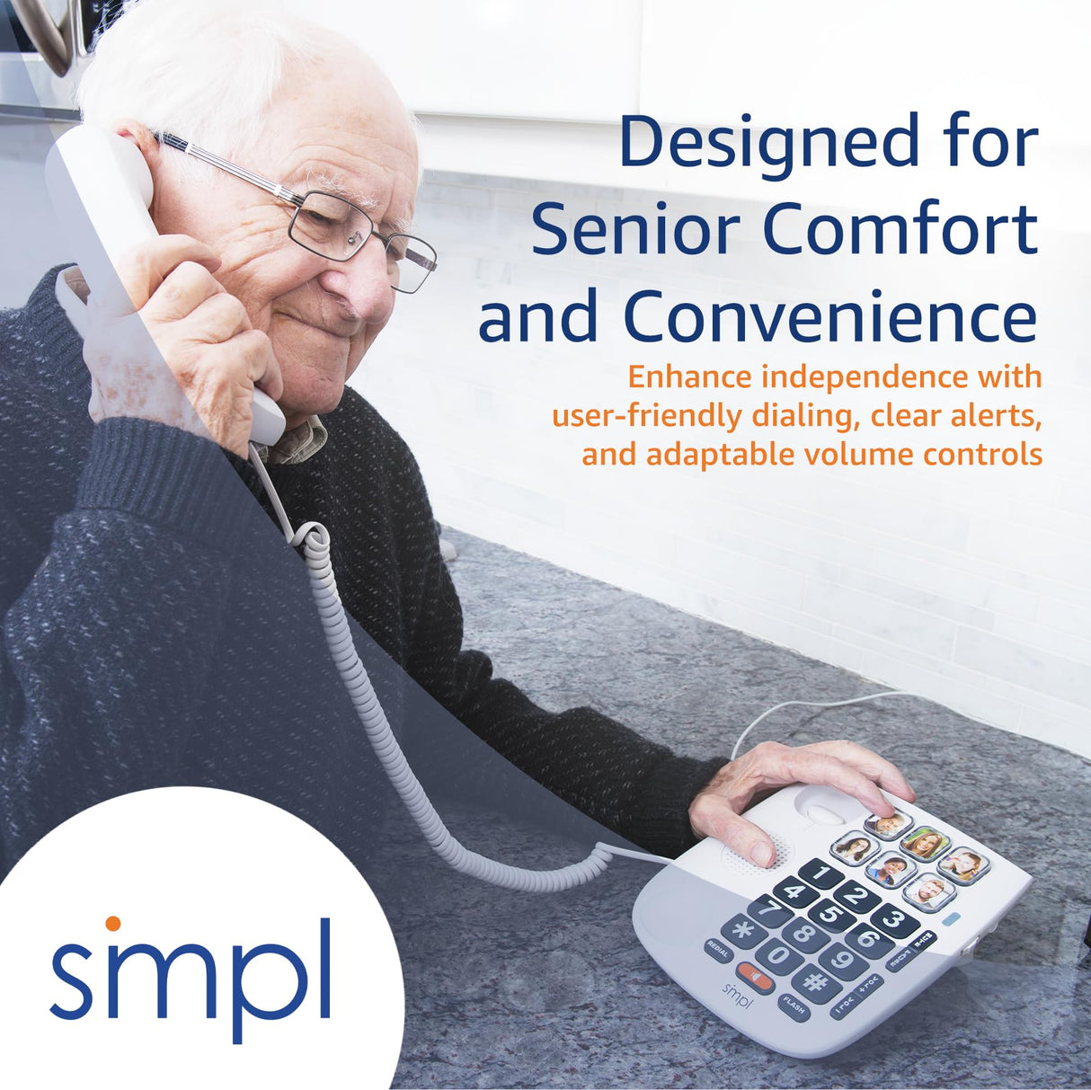 SMPL Big Button Phone for Seniors, Simple Corded Landline Home Telephone for Elderly, Handicap, Alzheimer’s, Dementia, Hearing & Vision Impaired 56010