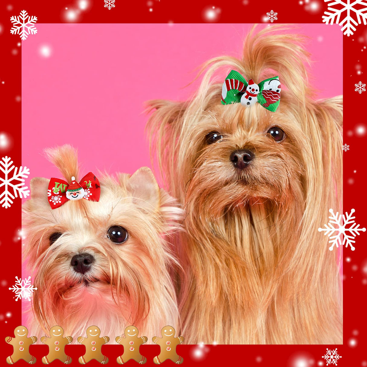 Weewooday 90 Pcs Christmas Dog Hair Bows Xmas Grooming Dog Hair Accessories Bows with Rubber Bands Pet Topknot for Xmas Party Decor Pet Gift