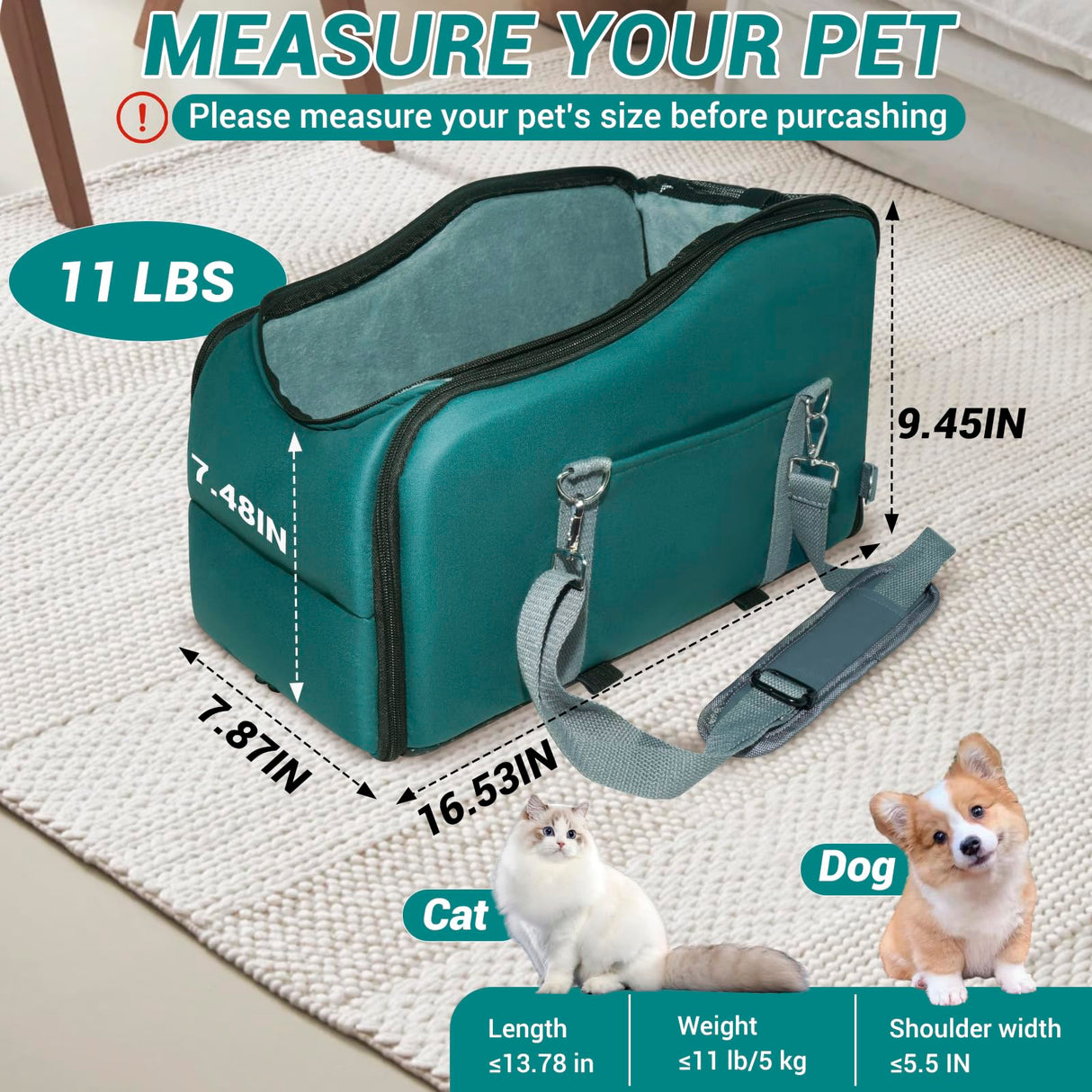 LIWSHWZ Console Dog Car Seat - Portable Travel Dogs Armrest Booster Seat with Absorbent Recyclable Diaper Pad,Dog Seat Belt for Car,Pockets,Zippered Enclosure,for Pets Under 11 lbs