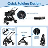 KAVELLIN Pet Stroller for Small/Medium Dogs, Foldable Dog Stroller with Detachable Carrier,3 in 1 Pet Stroller for Dogs Cats up to 50 lbs, Cup Holders,Easy Assembly, Black