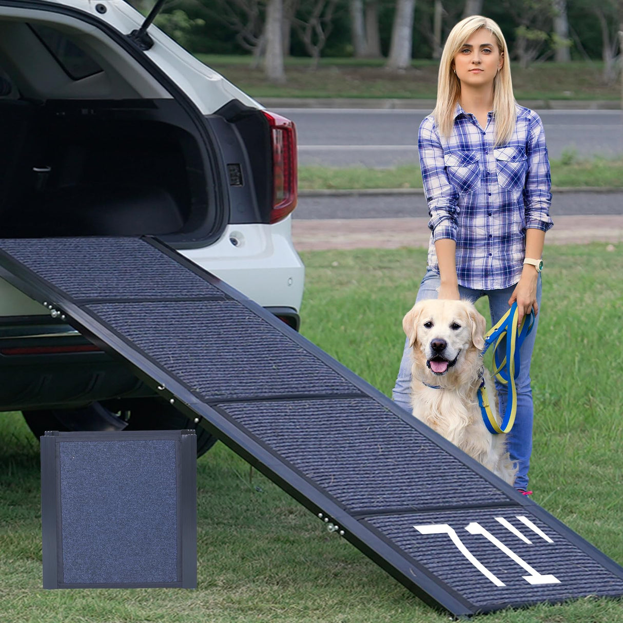 Homfstyi Dog Ramp for Car, 71'' L x 20'' W Dog Ramps for Large Dogs, Extra Wide Pet Ramp with Non-Slip Surface for Medium & Large Dogs to Get in Car, SUV & Truck, Supports Up to 300 Lbs