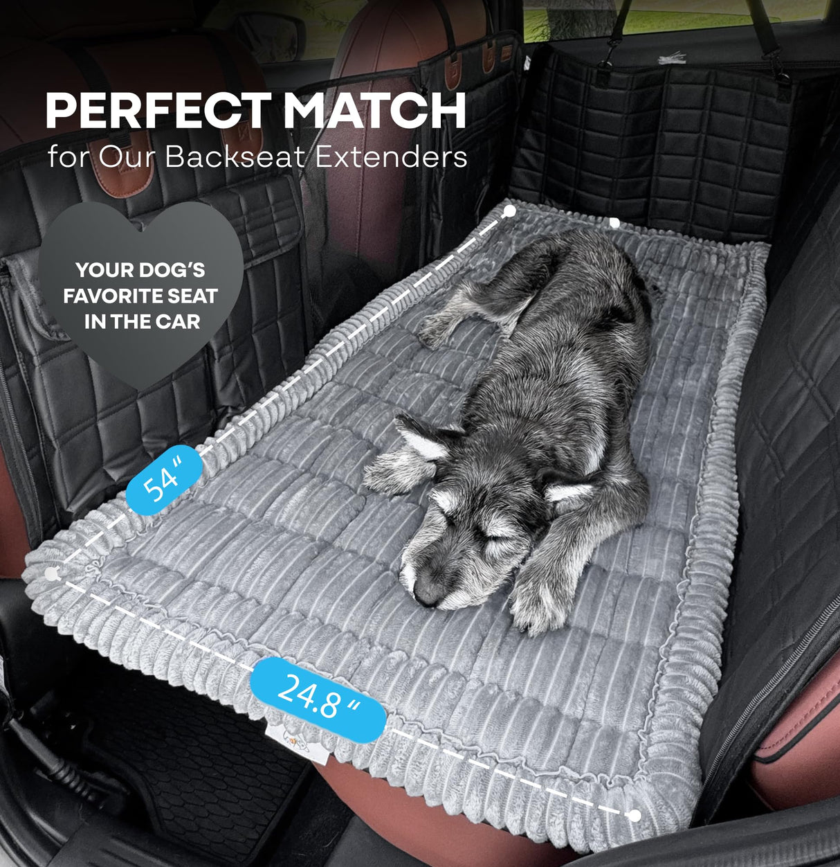 APetsPlanet Dog Bed for Car Back Seat Extender - Non-Slip Backseat Cushion for Dogs - Travel Plush Pet Mat Topper for Cars, Trucks, SUVs - Machine Washable Pad Blanket - Grey, 54" x 24.8"