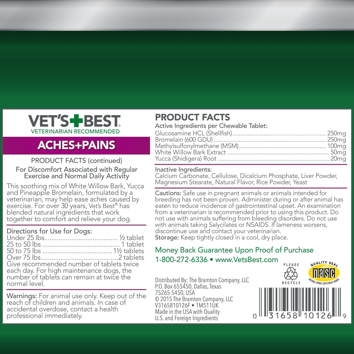 Vet’s Best Dog Pain Relief Supplement, Natural Aspirin Alternative for Hip & Joint Support, Arthritis & Aches Relief Tablets for Dogs, 150 Count