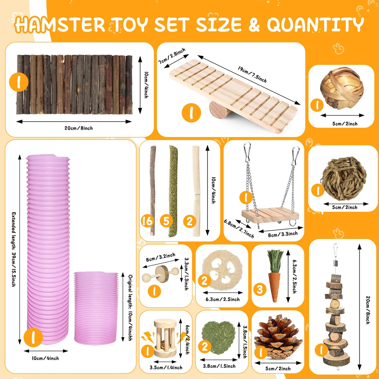 Kagoty 40 PCS Hamster Toys Set, Guinea Pig Toys Enrichment Hamster Tubes and Tunnels, Rat Enrichment Toy with Bridge, Seesaw, Swing, Ball for Gerbils, Chinchillas, Dwarf and Syrian Mouse