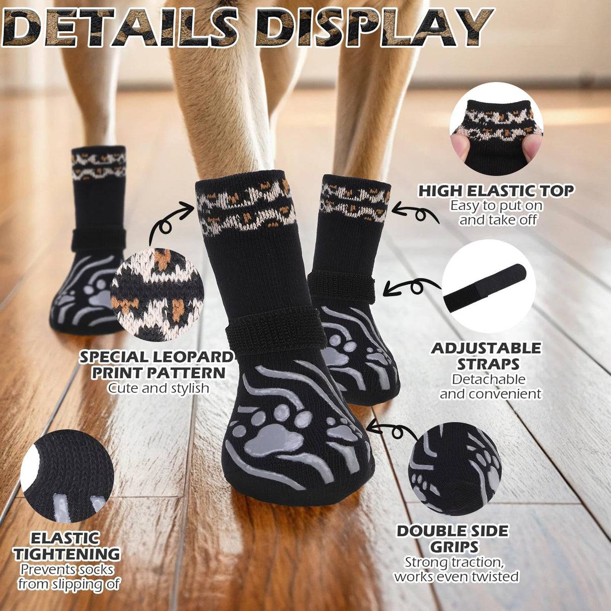 EXPAWLORER Dog Socks for Hot Pavement to Prevent Licking Paws, Anti Slip Doggie Grippy Booties Shoes for Hardwood Floors, Boots & Paw Protectors for Small Medium Large Senior Dogs Black XL