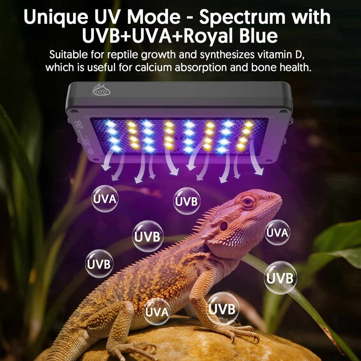 QZQ UVB Light for Reptiles, 24W LED UVA UVB Reptile Lamp with Dimming and 4 Lighting Modes, New Mode 24/7 Timer, Adjustable Brightness, LED Light for Bearded Dragon, Gecko, Tortoise, Lizard