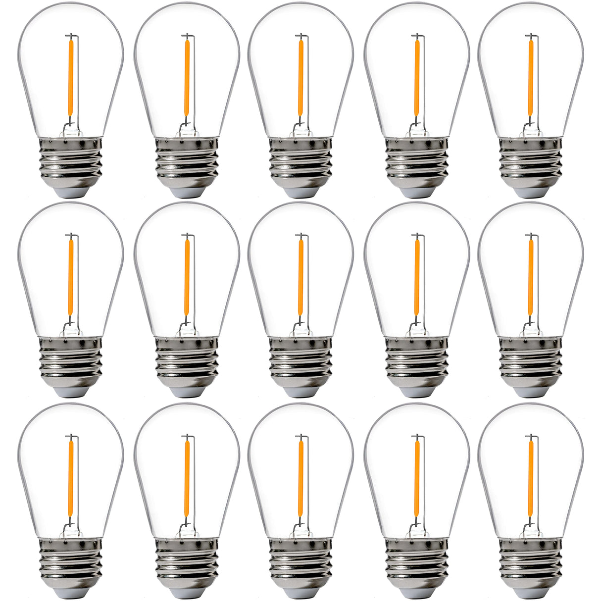 FLSNT 15 Pack Outdoor LED Replacement Bulbs for String Light, S14 LED Hanging Light Bulbs for Patio, Garden, E26 Base, 2200K Warm White, Non-Dimmable
