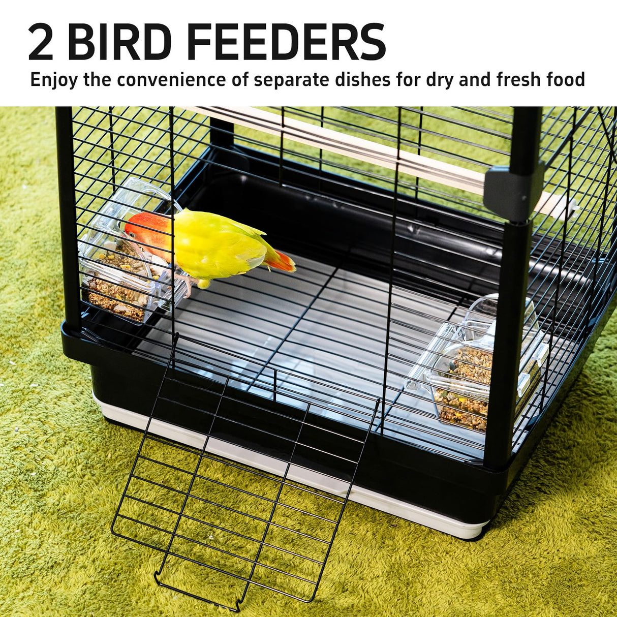 25 inch Bird Cage, Portable Travel Parrot Cage, Double-Layer Parakeet Cage, for Temporary Pet Accommodation, Trip to Vet, Short Trip, Camping, Black