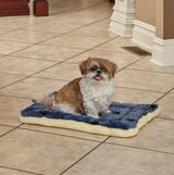 MidWest Homes for Pets QuietTime Reversible Paw Print Pet Bed, Soft Faux Fur & Fleece 24-Inch Crate Mat for Small Dogs, Machine Washable, Blue and Cream