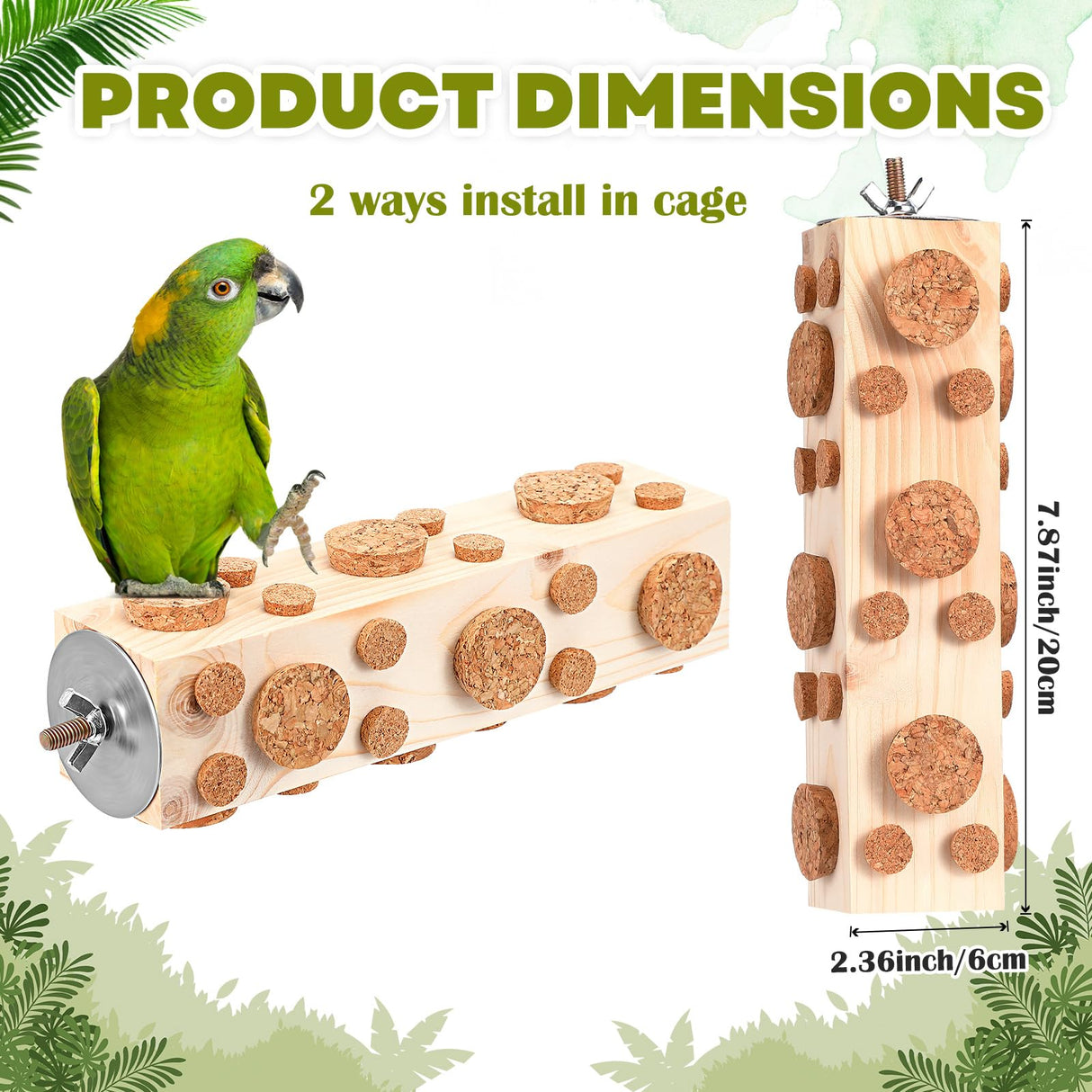 Skyygemm 2 Pieces Bird Chew Toy Wooden Foraging Toys for Birds Parrot Cork Stopper Toys Woodpecker Feeding Toy for Macaws, Small Parakeets, Conures, Budgies, Finches Conure Cockatiel