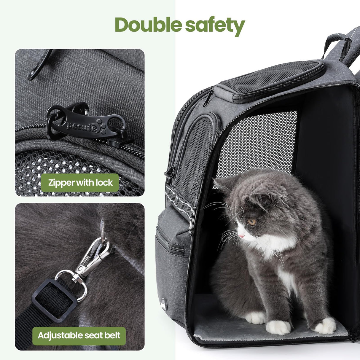 Pecute Cat Backpack Carrier, 30% Energy Saving Breathable Pet Backpack, Foldable Ergonomic Travel Carrier for Cats and Small Dogs, Ideal for Hiking, Outdoor Trips & Vet Visits