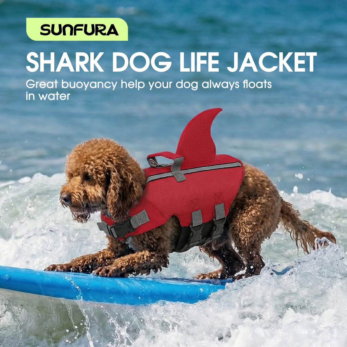 SUNFURA Dog Life Jacket Shark Life Vest for Dogs, Adjustable Swmming Vest with High Buoyancy, Safety Lifesaver with Rescue Handle for French Bulldog Small Medium Breeds, Burgundy XS