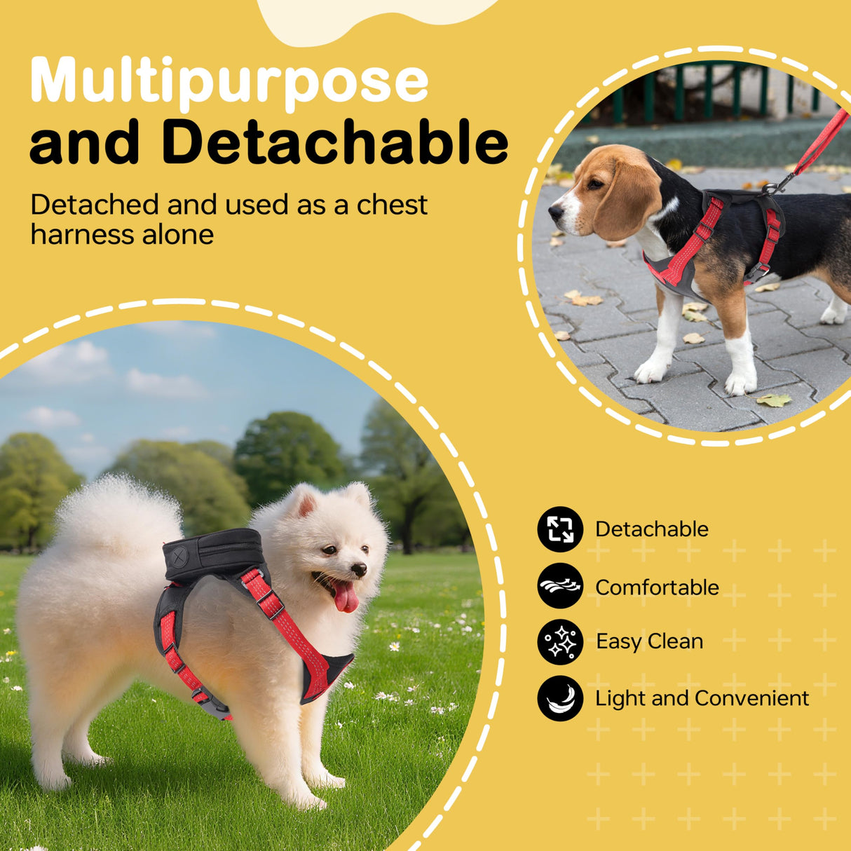 Adjustable Backpack for Small Dogs, Dog Backpack Harness with Reflective Leash, Built in Poop Bag Dispenser, Detachable Dog Back Pack for Outdoor Adventures, Puppy Training, Walking(Black,Large)