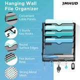 JMHUD 5 Tier Wall File Organizer - Hanging File Organizer with 5 Hooks, Mail Holder Wall Mounted for Papers, Folders, Magazines, Bills, Office&School Organization, Black