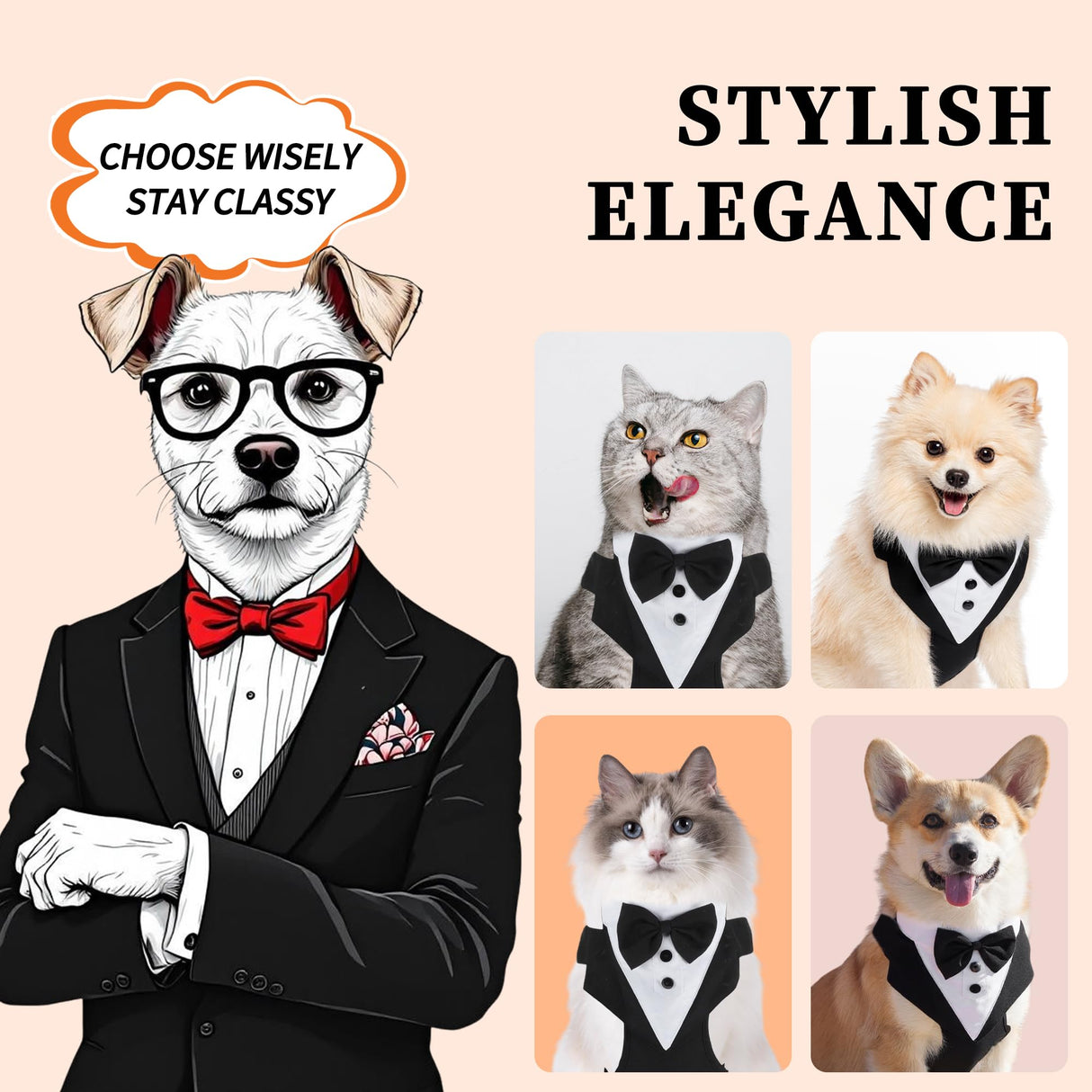 GLIDESMOOTH Dog Tuxedo for Wedding, Pet Tuxedo Suit with Bow Tie, Pet Costumes for Small Dogs, Formal Party Attire for Halloween Christmas, Medium, Black White