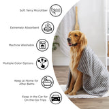 Bone Dry Pet Grooming Microfiber Towel, Striped Collection, X-Large, 41x23.5", Rose