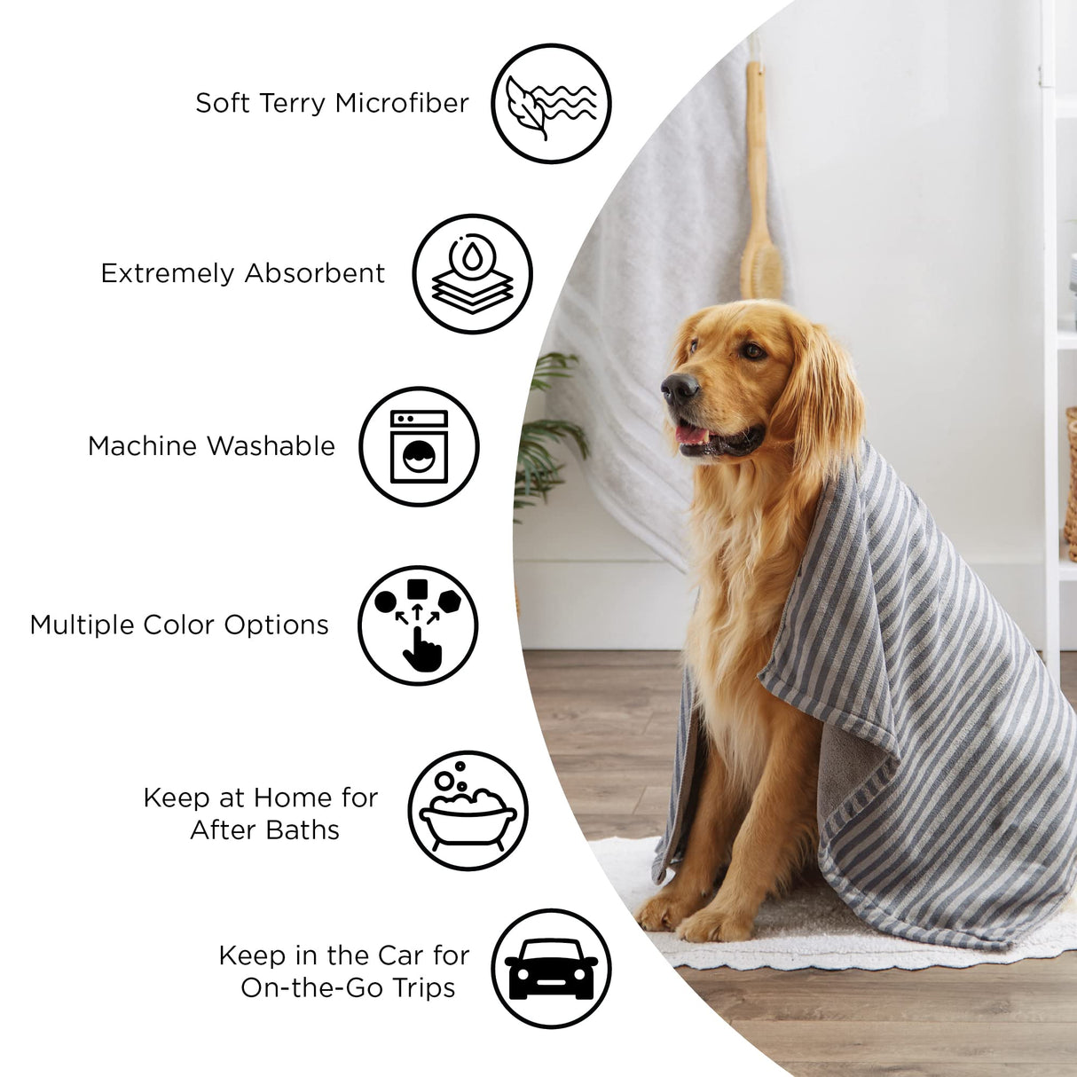 Bone Dry Pet Grooming Microfiber Towel, Embroidered Collection, X-Large,41x23.5, Lavender