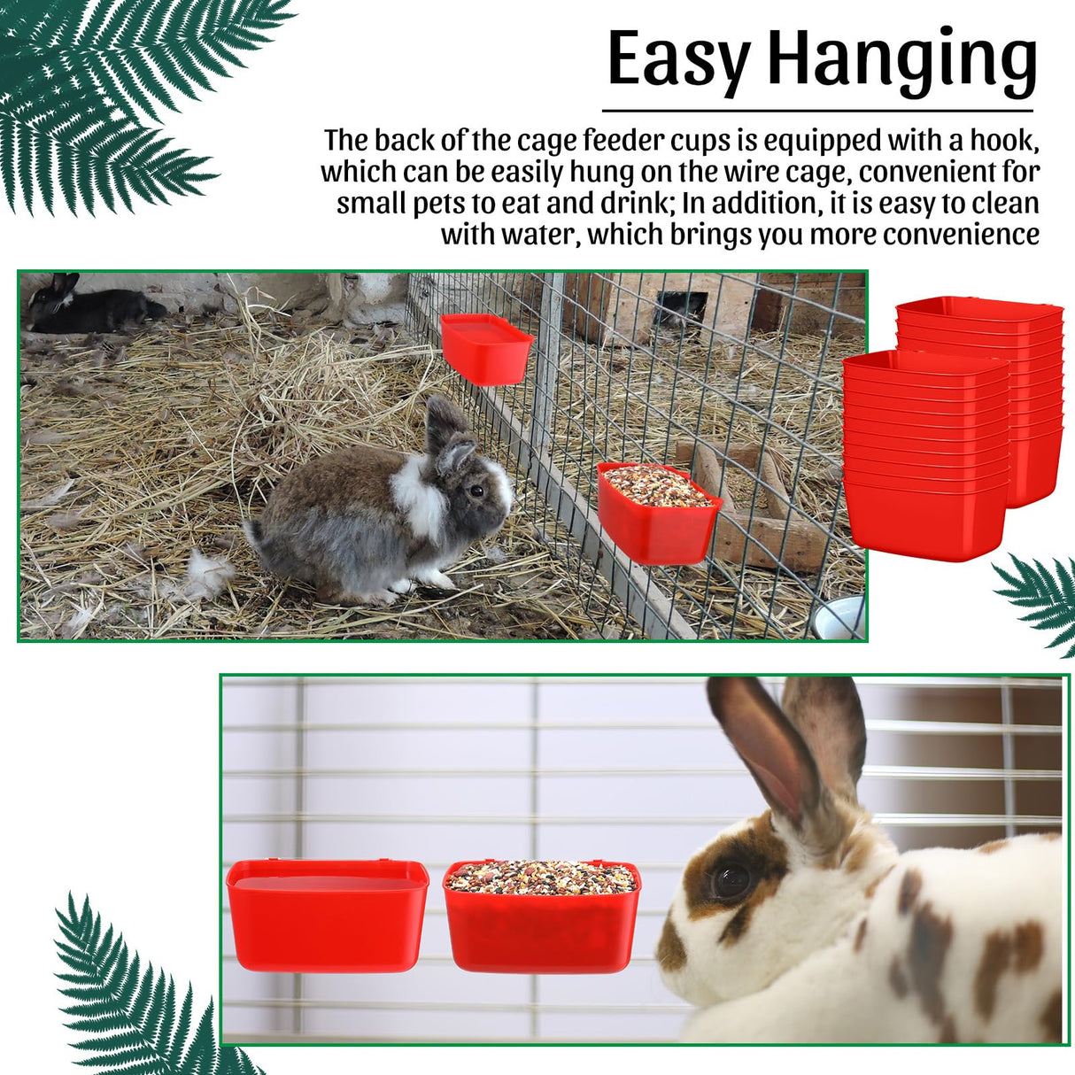 Zhehao 20 Pcs Bird Cage Cups Chicken Feeder Waterer Cups 18 oz Pigeon Feeder Plastic Poultry Wire Cage Hanging Rooster Chicken Water Bowl for Pet Bunny Gamefowl Poultry(Red)