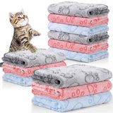 Tegeme 12 Pcs Pet Blankets Soft Fluffy Fleece Dog Cat Warm Paw Print Pattern Blankets Flannel Throw for Pets Dog Puppy Cat(30 x 20 Inch,Pink,Gray,Blue)