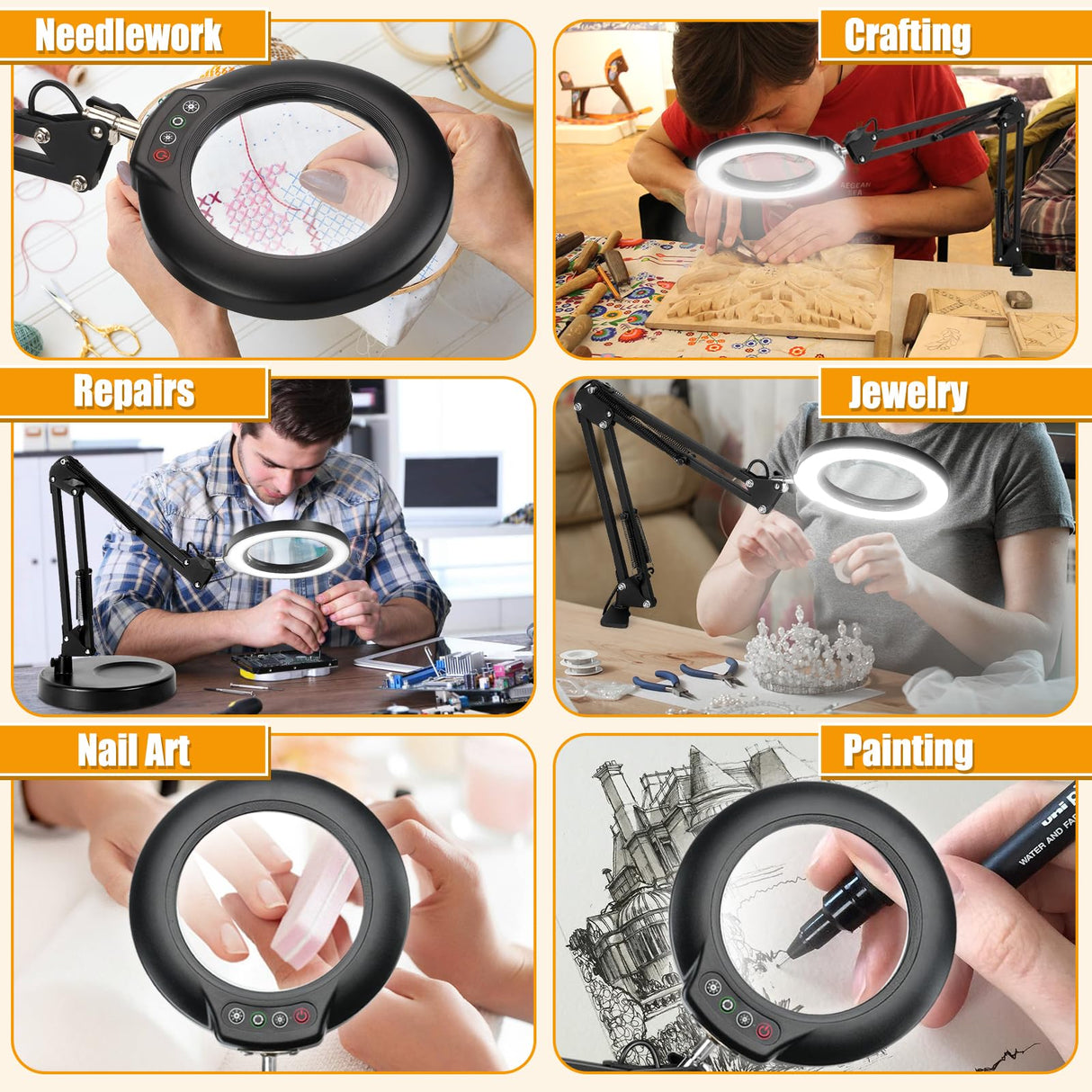 IVMAIE 10X Magnifying Glass with Light and Stand, 2-in-1 Lighted Magnifier with Clamp, 5 Color Modes Stepless Dimmable LED Desk Lamp Hands Free for Painting Craft Jewelry Sewing Hobby Model Close Work