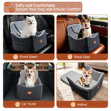 Newmkr 2 in 1 Dog Car Seat Bed for Small/Medium Dogs Up to 35 lbs, Travel Dog Booster Seat with Memory Foam Thick Cushion, Safety Belts&Storage Pockets, Removable Washable Bed Fits Front or Back Seat