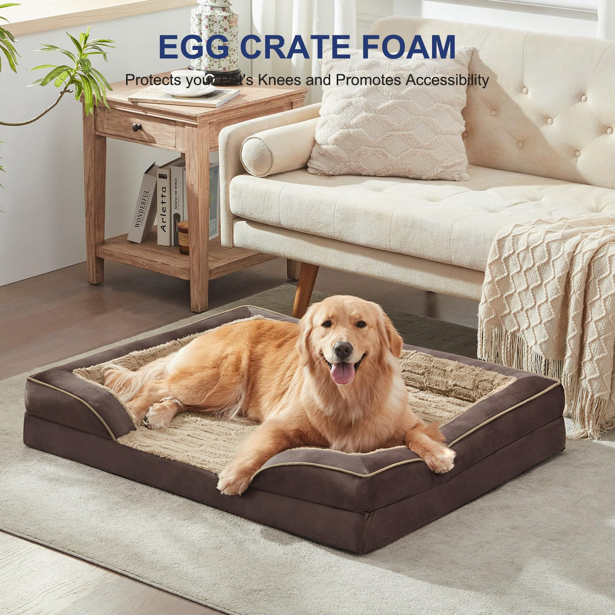 FURTIME Orthopedic Dog Bed for Extra Large Dogs - XL Plus Washable Dog Sofa Beds, Supportive Foam Pet Couch Bed with Removable Washable Cover, Waterproof Lining and Nonskid Bottom, Khaki