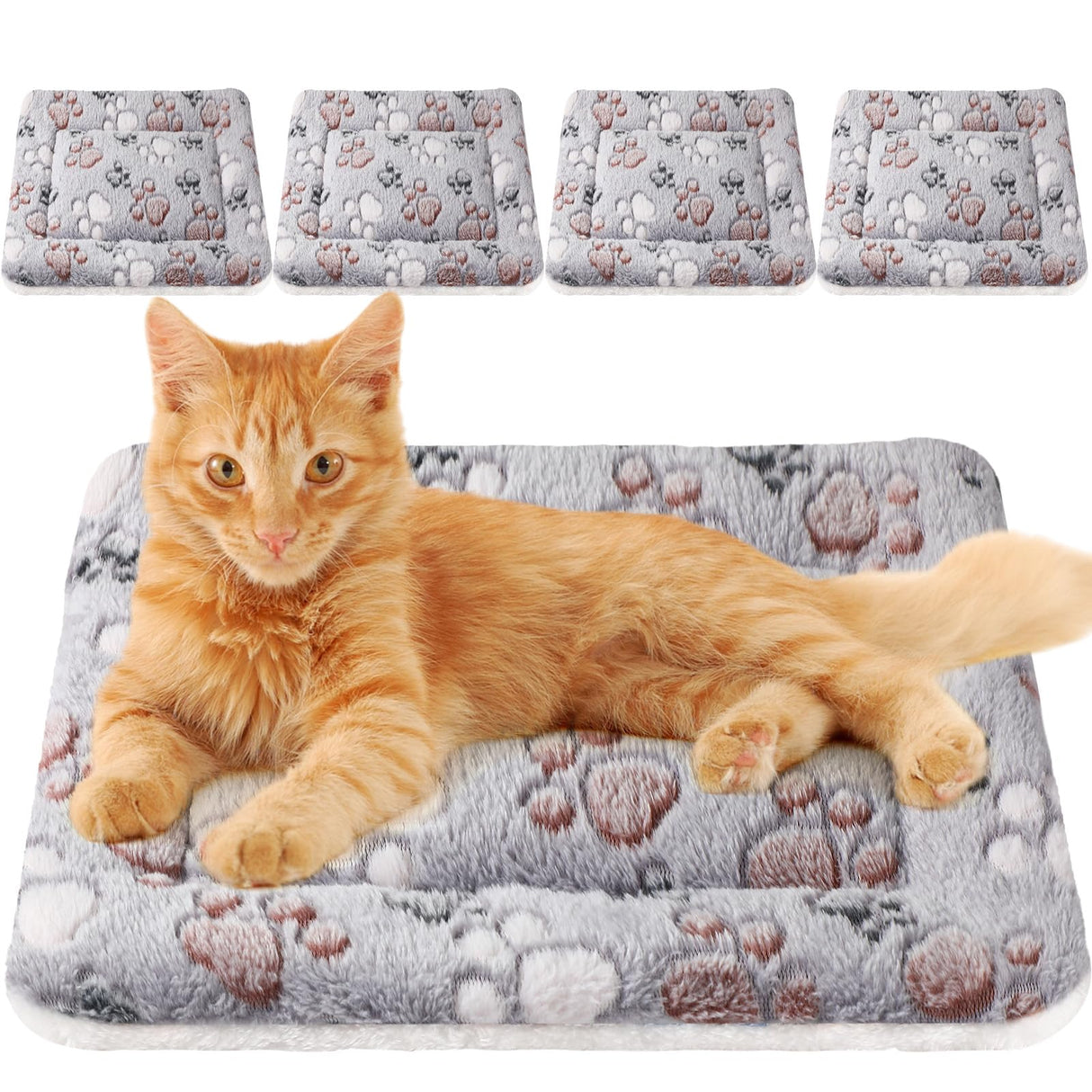 Tuanse 4 Pack Ultra Soft Dog Cat Bed Mat Small Animal Guinea Pig Bed with Cute Print Reversible Fleece Dog Crate Kennel Pad Cozy Washable Thickened Hamster Pet Beds Mat(21 x14 Inches,Light Gray)