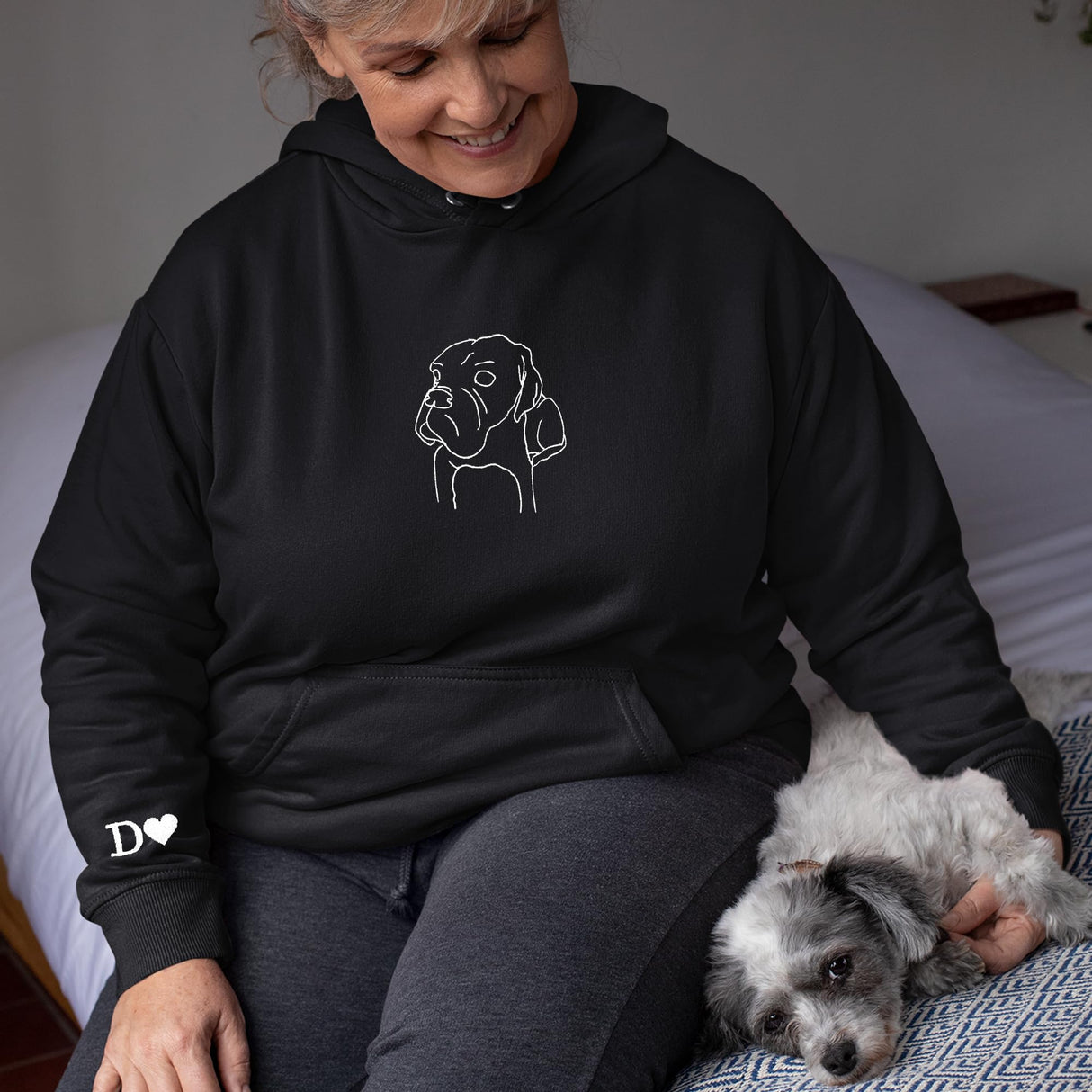 GodLover Custom Dog Mom Embroidered Sweatshirt, Personalized Pet Portrait Line Art Hoodie, Minimalist Dog Face Crewneck, Gift for Women, Pet Lovers, Birthday, Christmas