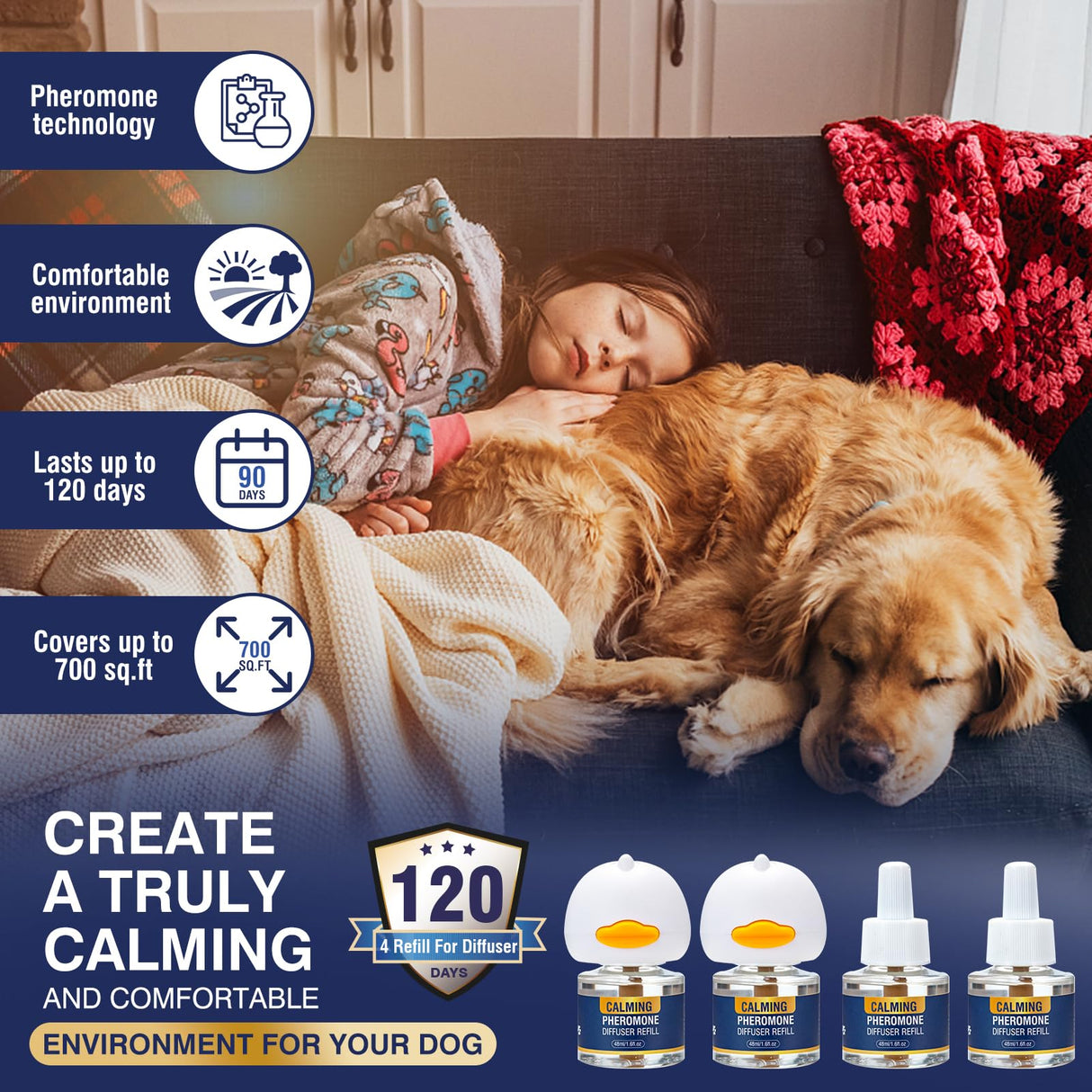 LKBHGF Dog Calming Pheromones Diffuser 6 in 1 Kit Appeasing Pheromone Diffuser to Calm (2 Plug in+4 x48ml Refill) for Anxiety Relief Reduce Aggression Fighting Barking Stress 120 Day Supply(Tasteless)