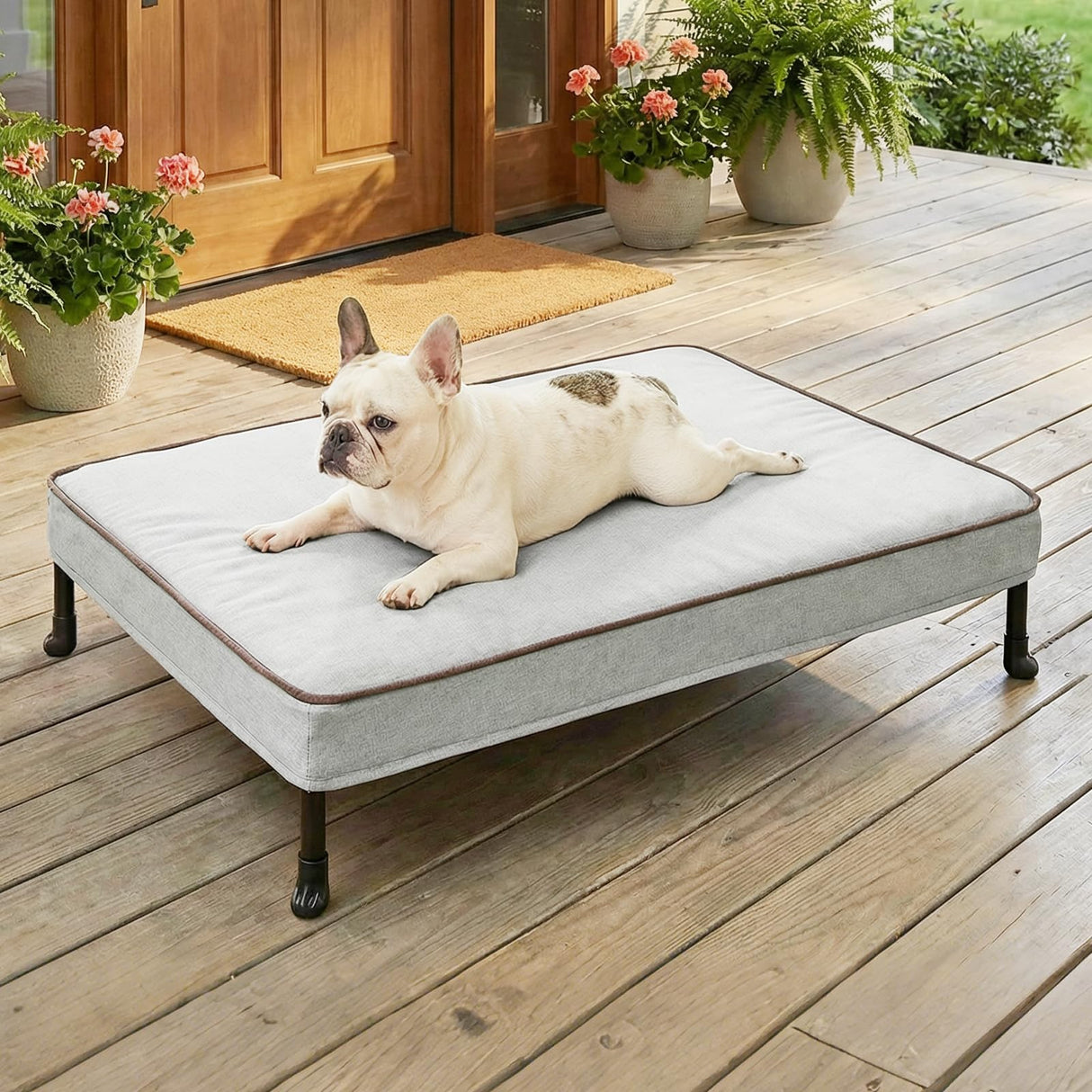 Veehoo Elevated Dog Bed with Waterproof Cushion Mat, Cooling Raised Dog Beds with Padded Top, Washable Outdoor Dog Bed, Orthopedic Pet Cot for Indoor & Outdoor, Medium Dog Bed 32" x 25", Dark Grey