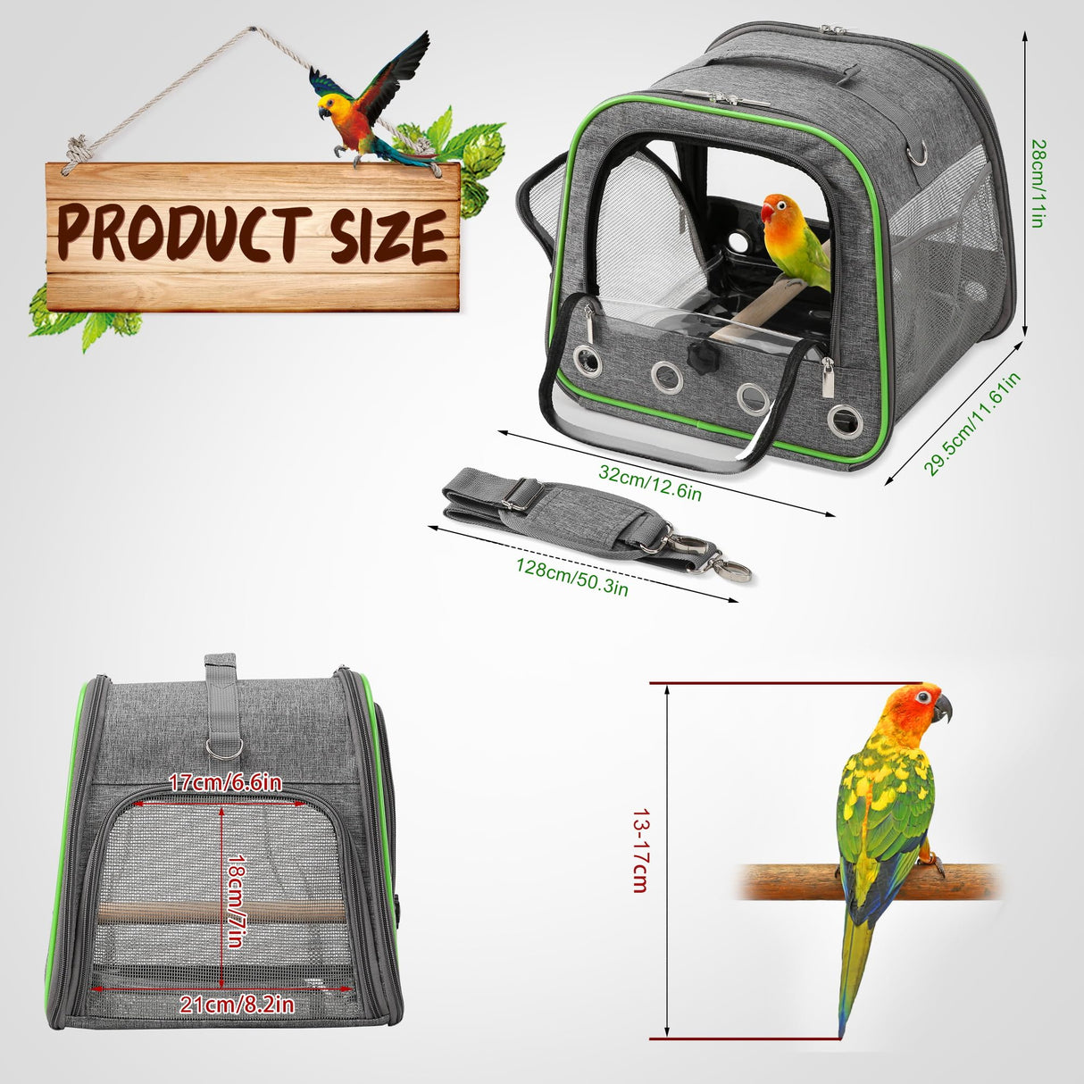 Suertree Upgraded Small Bird Carrier, Lightweight and Portable Travel Bird Cage with Stand and Easy Clean Tray, Parrot Parakeet Cockatiels Bird Travel Cage