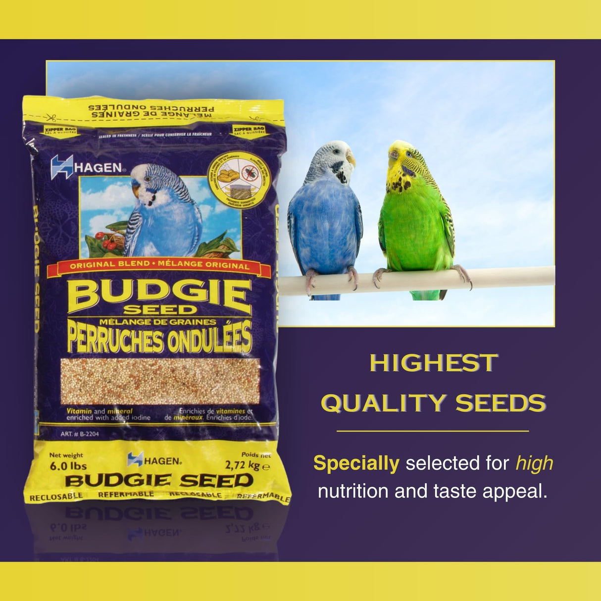 Hagen Parakeet/Budgie Staple VME Seed – Premium Blend, Nutritionally Balanced, Fortified with Vitamins & Minerals, Dust-Free Mix for Budgies, 25 lb Bag