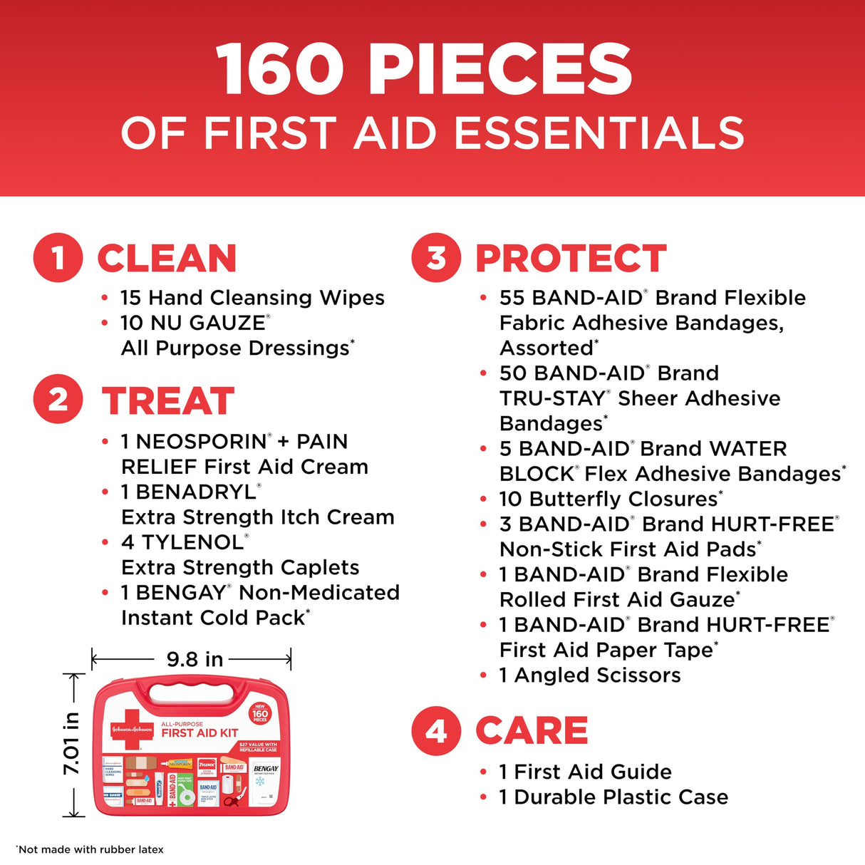 BAND-AID Brand All-Purpose Portable Compact First Aid Kit for Minor Cuts, Scrapes, Burns & Aches, Wound Care Essentials for Home, Car, Dorm, Travel, Cruise, Camping & Outdoor Emergency Kit, 160 Piece