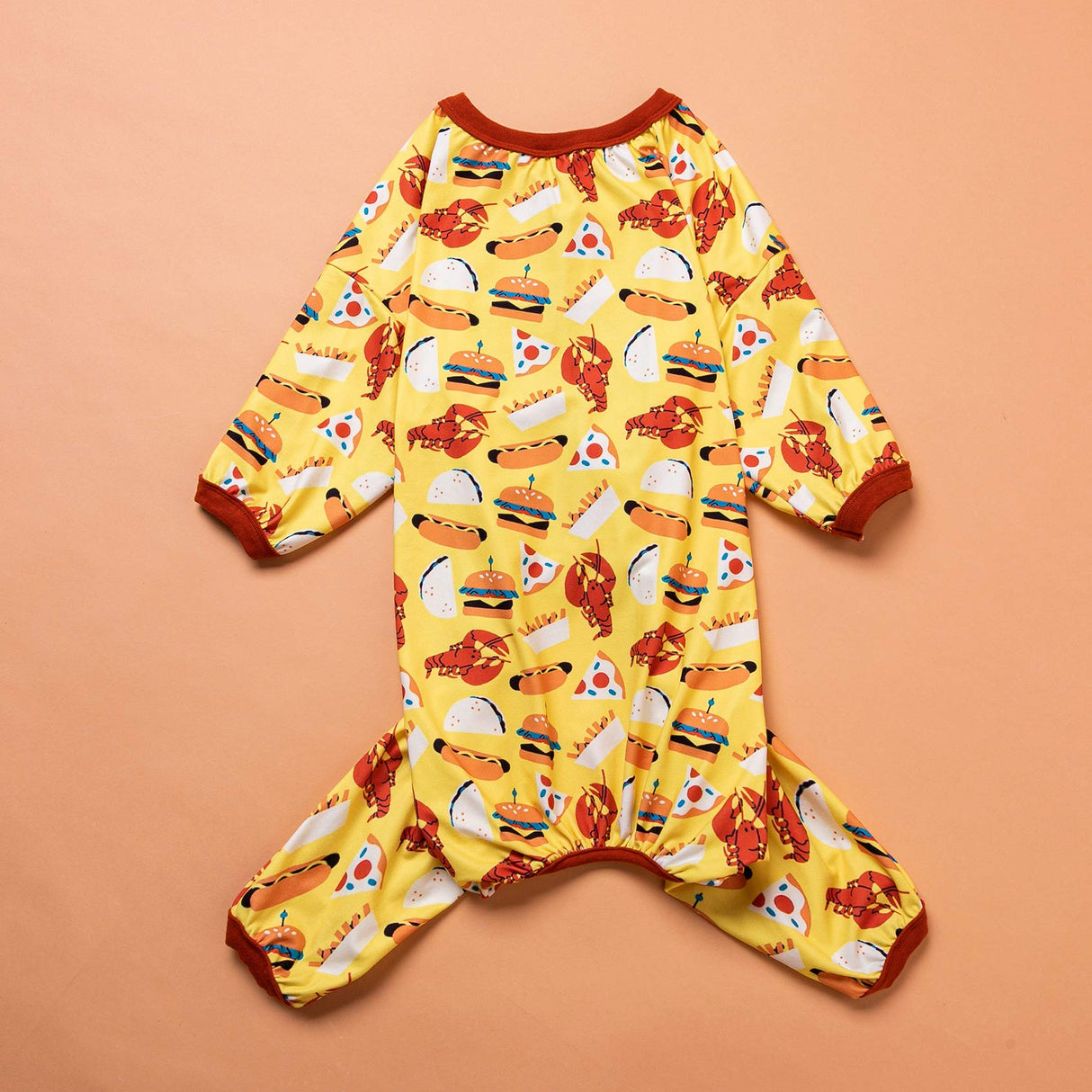 LovinPet Dog PJS Onesies for Giant Dogs, Post Surgery Shirt Dog, UV Protection, Yellow Hamburger Print, Lightweight Pullover Pet Pajamas, Pitbull Onesie, Pajamas for Pitbulls, Onesies for Dogs,2XL
