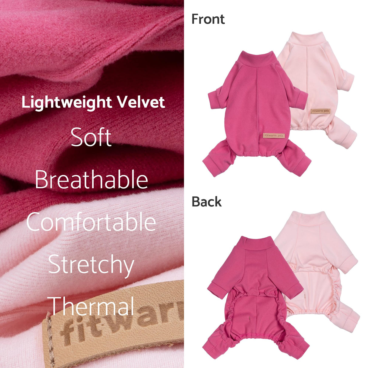 Fitwarm 2 Pack Lightweight Fleece Dog Pajamas, Warm Winter Clothes for Small Dogs Girl, Cozy Pet Onesie with Feet, Medium Violet Red, Light Pink, XXL