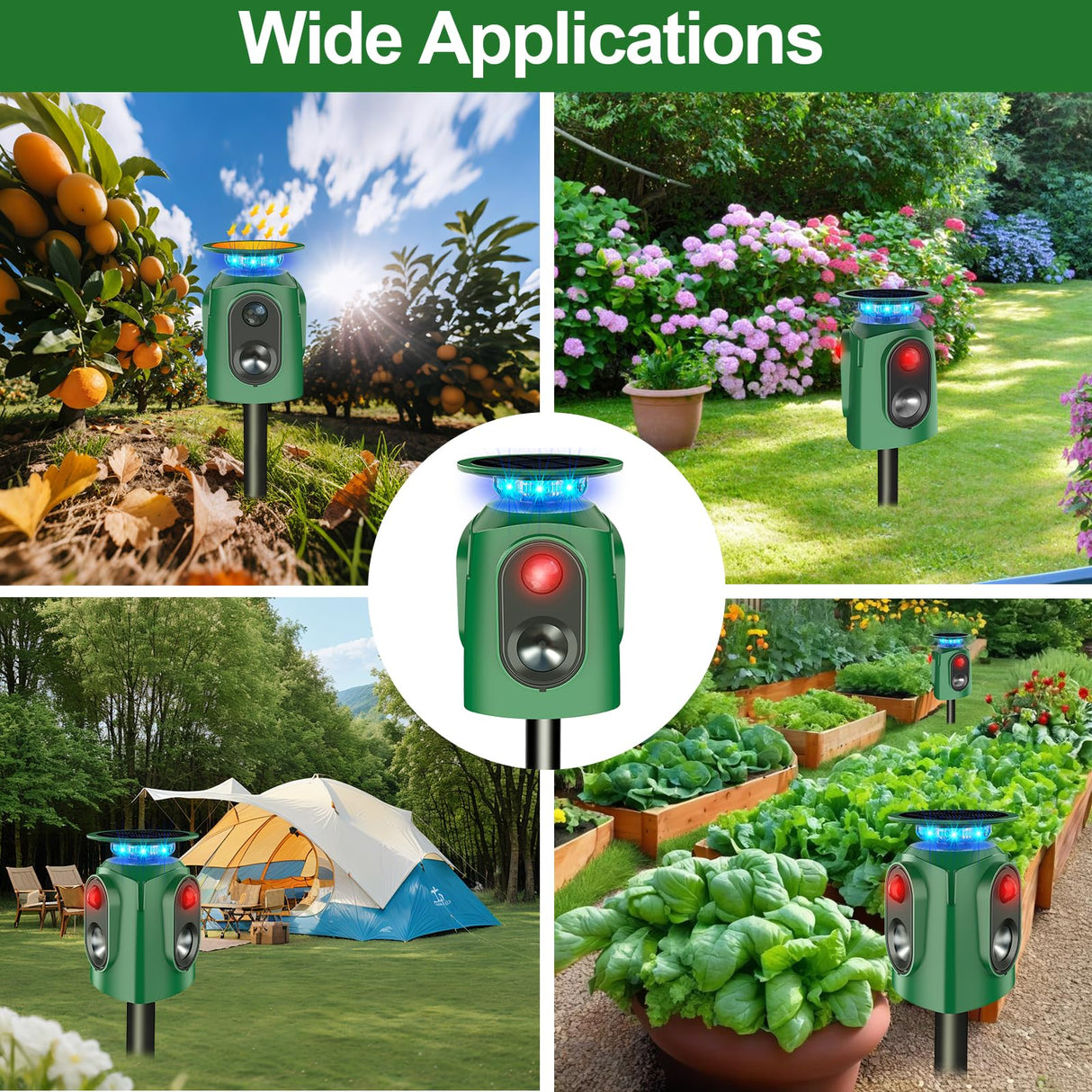 Ultrasonic Animal Repeller Outdoor - Cat Repellent Outdoor & Deer Deterrent with PIR Sensor, Solar Powered for 360° Protection Against Cats, Deer, Squirrels, Raccoons, Rabbits in Garden, Yard, Farm