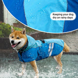 Cosibell Dog Raincoat for Medium Large Extra Large Dogs, Waterproof Rain Jacket with Reflective Strap, Lightweight Hoodies Full-Body Coverage Dry Clothes (L, Blue)