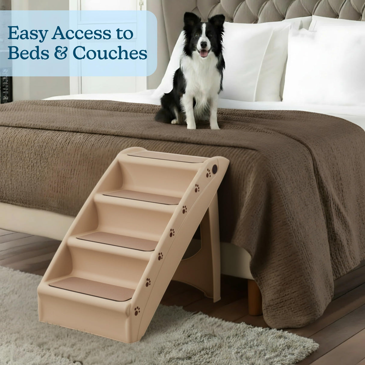 Pet Stairs - Home and Vehicle Foldable Nonslip Dog Steps with 4-Step Design - For Puppies, Kittens, and Other Small Pets by PETMAKER (Tan)