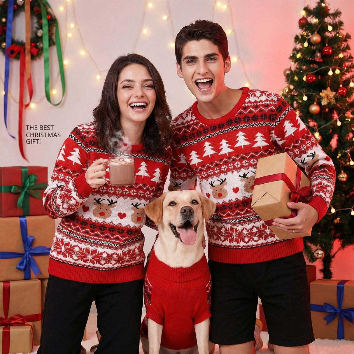 MuYaoPet Family Matching Dog and Owner Clothes Outfits,Christmas Pet Cat Sweater Costume for Small Medium Extra Large Dogs/Women/Men,Only for Pet XL