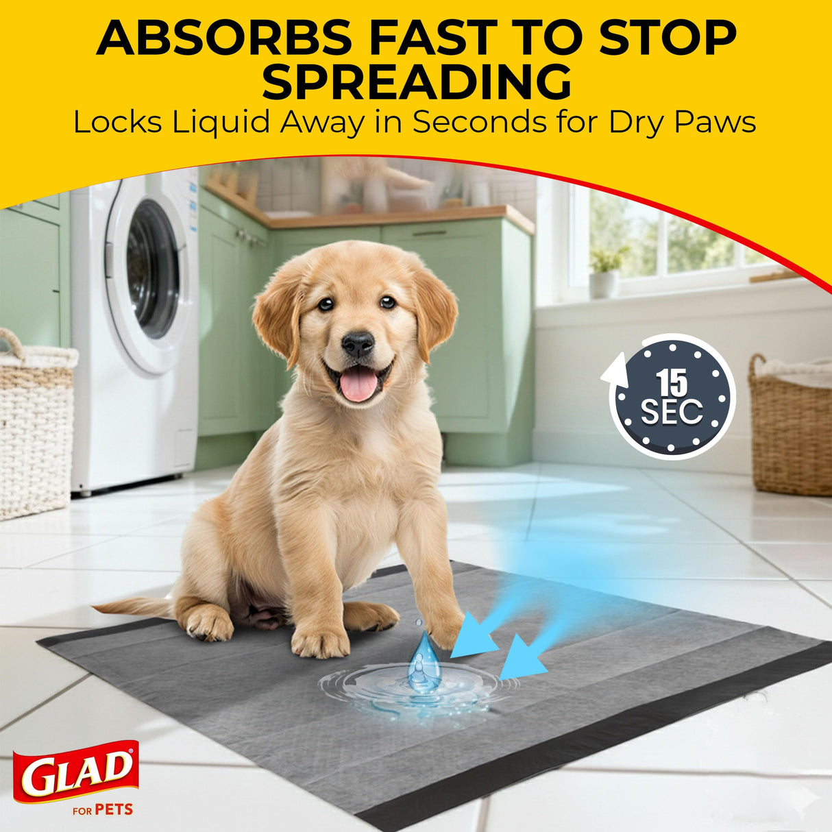 Glad for Pets Black Charcoal Puppy Pads, 23"x23" Disposable Training Pads That Absorb Urine & Neutralize Odor with Activated Carbon - 100 Count