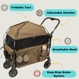 LONGDOG IMPRESSIONS Foldable Pet Wagon Dog Stroller with Removable Fully Zipped Tent, Pet Travel Wagon with Extendable Ramp Built-in Storage Attached Water and Food Station