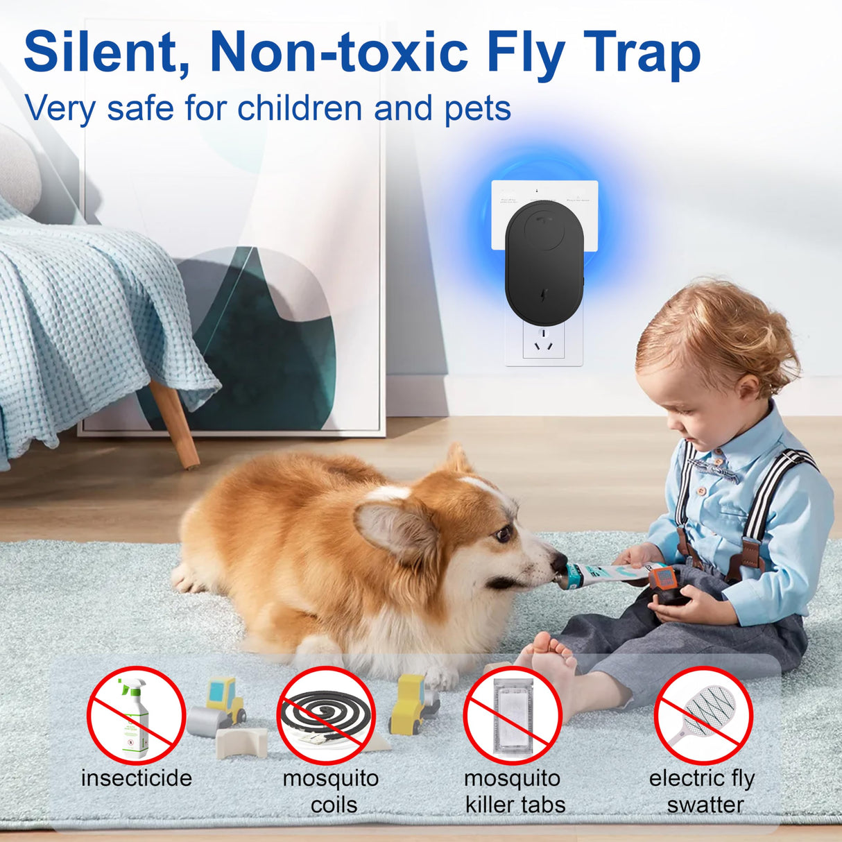 Flying Insect Trap, Insect Catcher, Indoor Fly Trap with 6pcs Fly Trap Refill, Fruit Fly Traps for Gnat, Moth, Mosquito, Bug Light Plug in Insect Killer