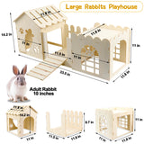 Large Rabbit Wooden Hideout House, Multi-Chamber Small Animal Wooden Castle Cage, Bunny Playhouse Habitat Decor Tunnel for Dwarf Rabbit Guinea Pig Chinchilla Hedgehog Squirrel
