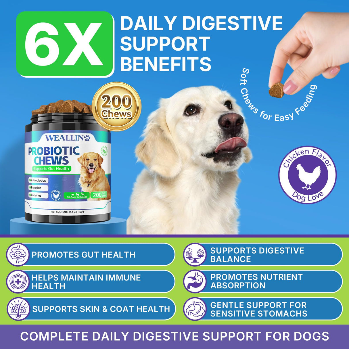 200 PCS Probiotics for Dogs - Dog Probiotic Chews for Gut Health, Digestive Support & Itchy Skin Relief Pet Diarrhea Gas Treatment - Probiotics, Digestive Enzymes, Prebiotics, Pumpkin