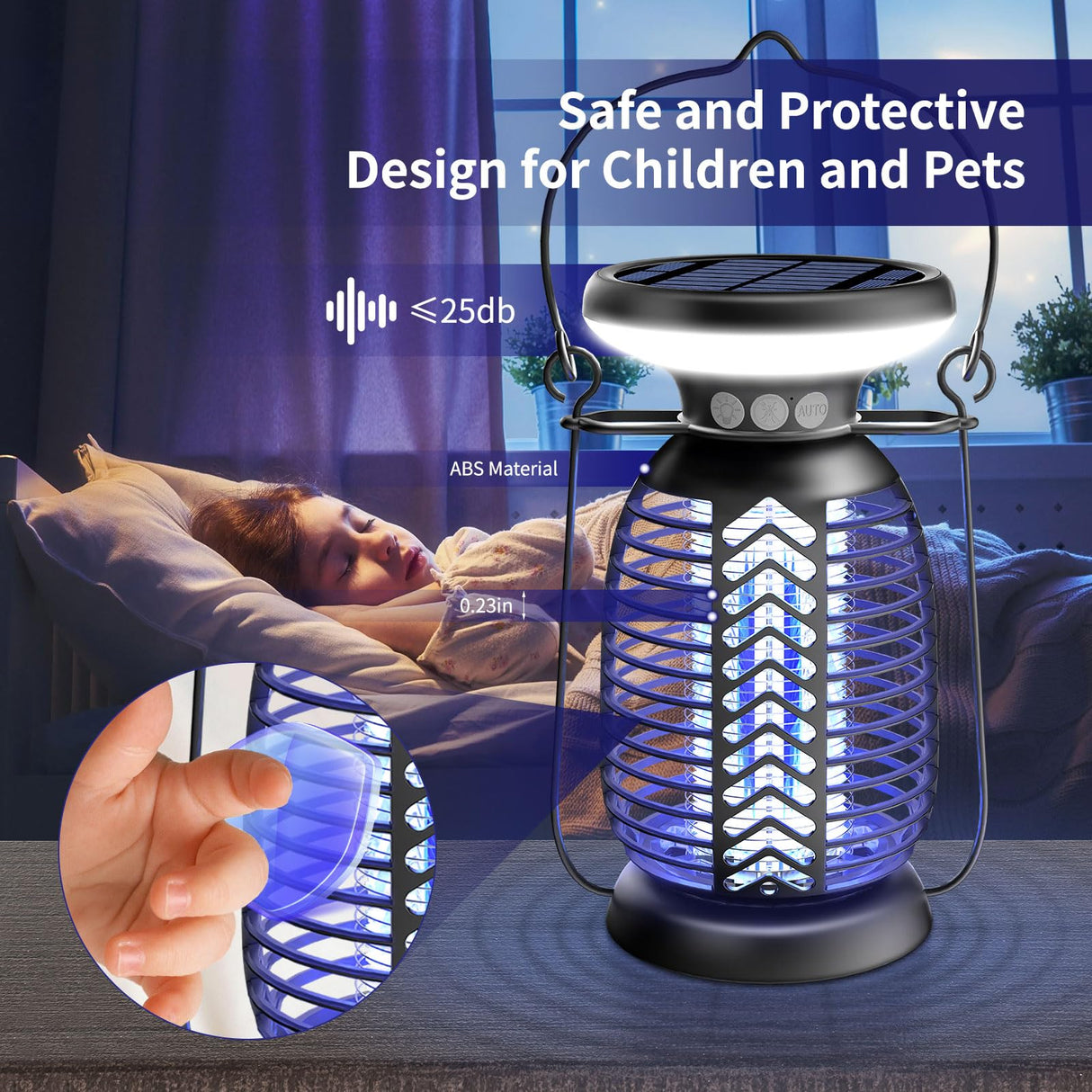 Solar Bug Zapper Outdoor,Mosquito Zapper with LED Light | 4000mAh | IP66 Waterproof | 2200V High Voltage Grid,Fly Zapper,Electric Fly Traps,Mosquito Killer Bug Zapper for Home, Patio, Lawn & Garden
