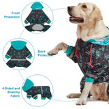 LovinPet Large Breed Dog Onesie Pajamas - UV & Wound Care, Dog Anxiety Relief, Dog Jammies, Reflective Stripe, Butterflies and Rings Black/Green Print, Post Surgery Pet PJ's /3XL