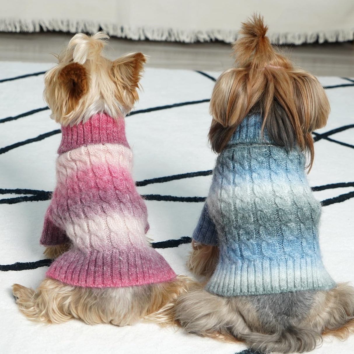 KYEESE Dog Sweater Cable Knit Thick Dog Knitwear Turtleneck Warm with Sleeves Fuzzy Dogs Clothes Gradient Color, Blue, Large